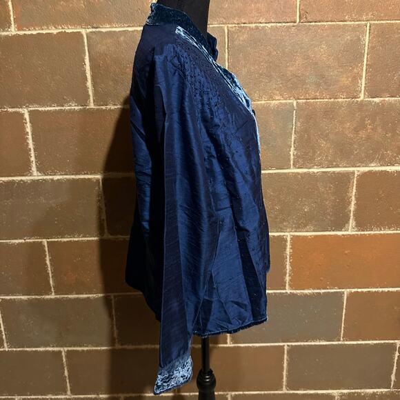 Chico's Blue 100% Silk Jacket Blazer Women's Size 3 XL - Picture 4 of 7